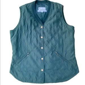 Columbia Women Green Large Lined Sleeveless Faux Suede Buttons Zip Pockets Vest